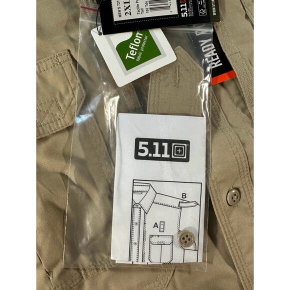 NWT 5.11 Tactical Series Taclite Pro Shirt Men’s 2XL Khaki Long Sleeve Ripstop - Picture 3 of 11